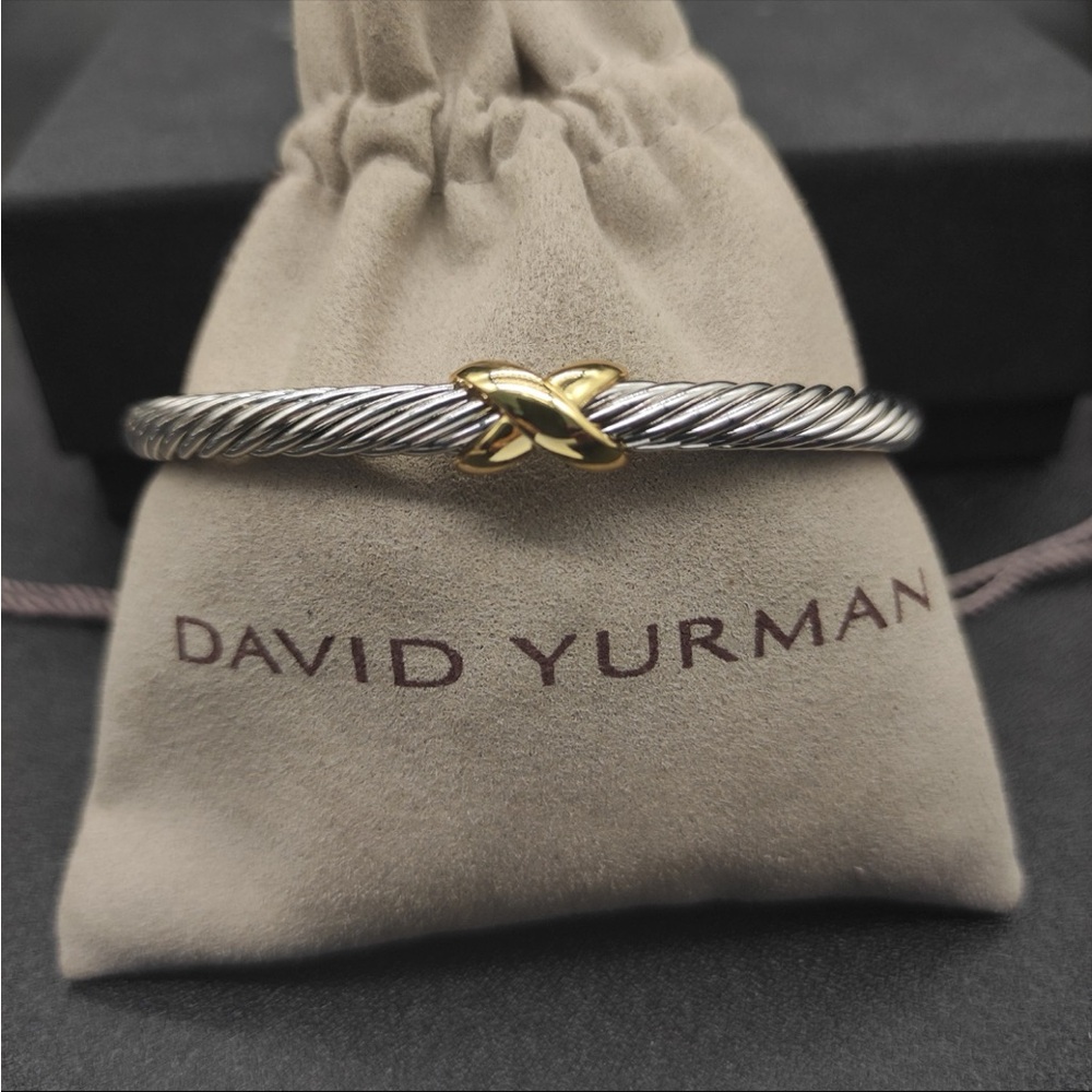 David Yurman Silver Cable Bracelet with Gold Accent 5mm - Picture 3 of 7